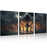 TutuBeer 3 Panel Pirate Ship Decor Canvas Print, Ready to Hang 12"x16" Pirate Canvas Pirate Canva...