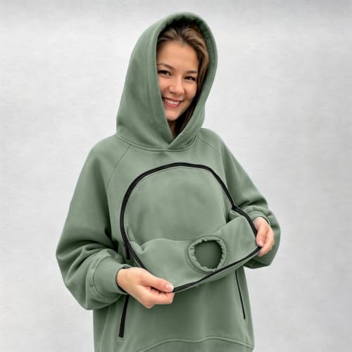 Pet Pouch Hoodie Cat Dog Carrier Hoodie Oversized Casual Sweatshirt Green - image 4