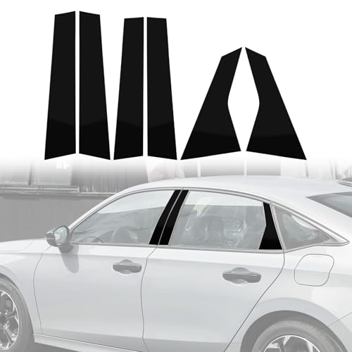 ramuel Door Window B+C Pillar Posts Pre-Cut Trim Kit Compatible with 11th Generation Honda Civic 2022-2025 Exterior Accessories Anti Scratched Side Window Molding Cover Stickers(6pcs,Glossy Black)