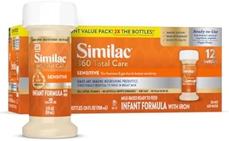 Similac 360 Total Care Sensitive Infant Formula for Fussiness & Gas Due to Lactose Sensitivity, Has 5 HMO Prebiotics, Baby Formula, Ready to Feed, 2-fl-oz Bottle, Pack of 12