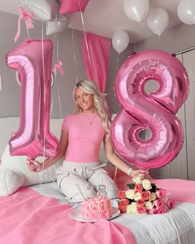 Image of 40 Inch Pearlescent Pink 1 Balloon for First Birthday, 1st Number Balloons Birthday Decorations, One Giant Number 1 Balloon