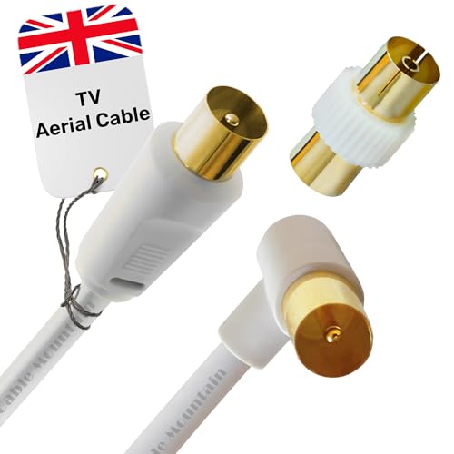 Cable Mountain 1m TV Aerial Cable - Coaxial RF Extension Lead (Right Angle to Straight) with Gold Plated Connectors