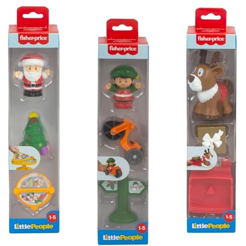 Mattel FisherPrice Little People 2023 Holiday Figure Sets Complete Bundle of 3 Packs Reindeer Sleigh & Present; Elf & Tricycle; Santa & Tree (Pack of 3)