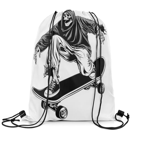 Feelyou Cool Sugar Skull Drawstring Backpack 13"x15.7" Skateboard Gym String Bag Hip Hop Street Culture Sports Drawstring Sackpack White Halloween Theme Rawstring Bags3