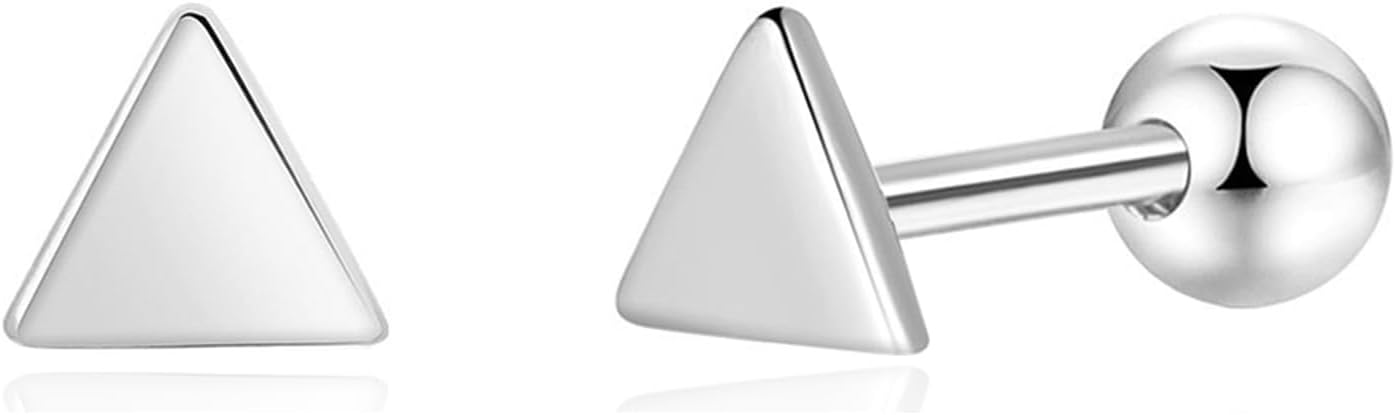 20G Tiny Triangle Stud Earrings for Women Silver Plated Hypoallergenic Cute Geometric Mini Small Ball Screw Back Studs Minimalist Cartilage Tragus Post Dainty Birthday Party Jewelry Gifts