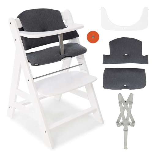 hauck Hochstuhl Alpha Plus - Mitwachsender Holz Kinderhochstuhl mit Gurt, Schutzbügel und...