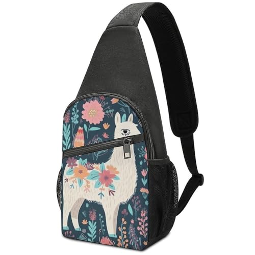 Cute Llama Floral Sling Bag ligero mochila de senderismo miniatura 1