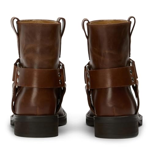 Ankle Boots for Women, Buckle Hardware Biker Boots with Square Toe Chunky Heel Slip On Fashion Engineer Boots3