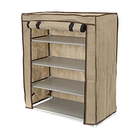 Compactor Zapatero 4 baldas con funda marrón polipropileno 59 x 29 x 72 cm RAN6960 Cover