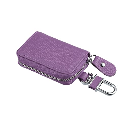 X AUTOHAUX Faux Leather Zipper Car Fob Key Case for Auto Remote Key Purple