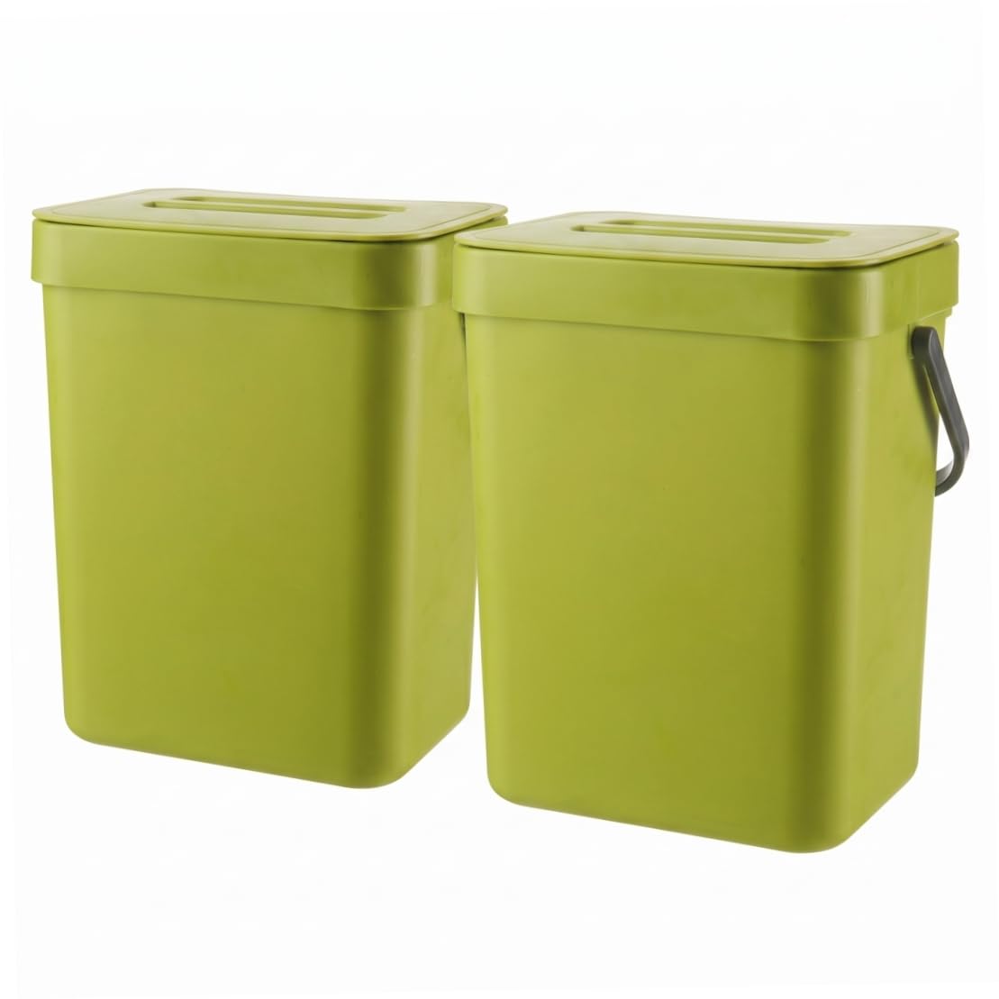 Monwssoe 2PCS Hanging Trash Can, 3L Wall Mounted Kitchen Compost Bin With Odor-sealing Lid, Thick Plastic Kitchen Waste Bin, Green