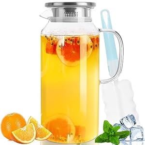 Yirilan Glass Pitcher, 2 Liter/68 OZ Water Pitcher with Lid and Spout, Large Pitchers for Drinks,Glass Water Carafe,Glass Jug,Beverage Pitcher.