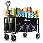 InBrave Folding Wagon Cart with All-Terrain Wheels, Collapsible Wagon with 380LBS Capacity, Portable Lightweight Shopping Cart for Groceries, Apartment Living, Camping & Beach (Black)