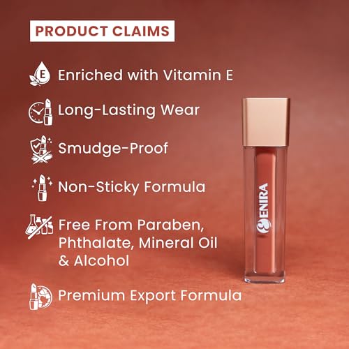 Image of ENIRA Blood Red Liquid Lipstick for Women | 4ml | Matte Liquid Lipstick | Waterproof | Transfer Proof | Smudge Proof | Long Lasting | Highly Pigmented | Vitamin E | Lightweight Non-Sticky Formula