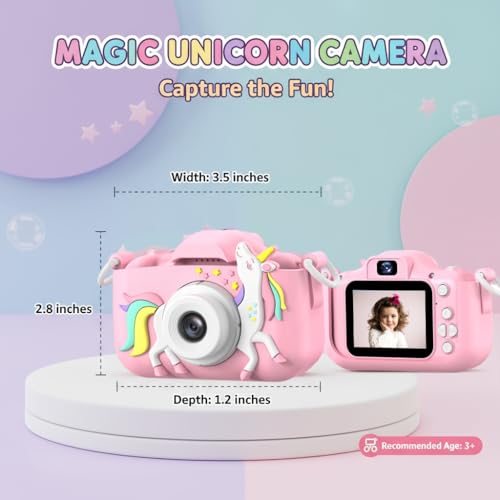 Image of MAVOKIS Unicorn Kids Camera for Girls 3-9 Years, 1080P HD Video Camcorder with Selfie, Games & Photo Frames, 2 inch Screen, Rechargeable, SD Card Supported (Not Included), Best Birthday Gift (Pink)