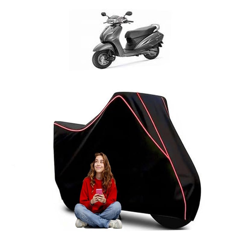 Image of Activa 4G Scooty Bike Cover Water Resistant Outdoor Use Universal Fit Scooters Motorcycles Heavy Duty UV Protection Dust Rain Scratch Resistant Elastic Bottom Black Blue Piping