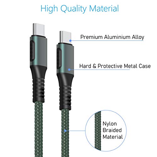 Image of Portronics Konnect C Square 18W POR-1065 Type-C to Type-C 1.2M Type C Devices USB Cable with Power Delivery & 3A Quick Charge Support, Nylon Braided for All Type-C Devices, Green