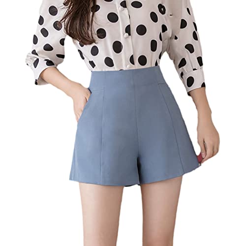 Short en mousseline chic coupe ample et taille haute bleu
