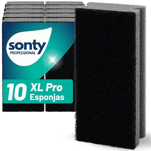 Sonty 10 estropajos Jumbo XL, esponja negra/gris, 15 x 7 x 4 cm