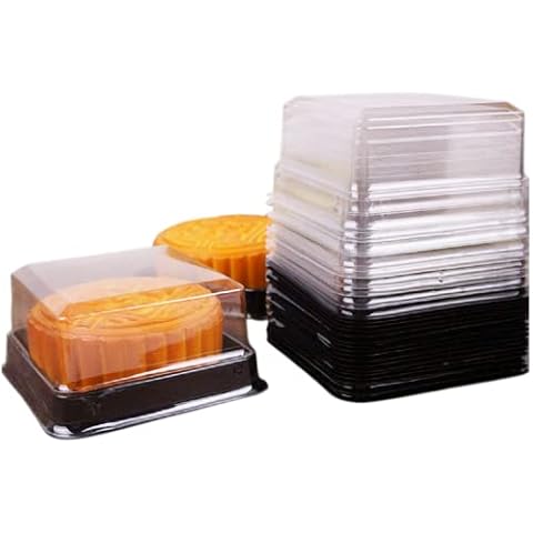 50 Pack black bottom Clear cover plastic mini cake box - muffin box - moon cake box - mung bean cake snow Mei Niang box(bottom 2 1/2 Inch X high 1-1/2 Inch) Cover