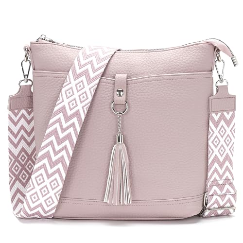 Sasrymnl große umhängetasche Damen Mittelgroß Hellrosa Handtasche Damen Mittelgroß Veganes Leder Crossbody Bag Verstellbare Schultergurte