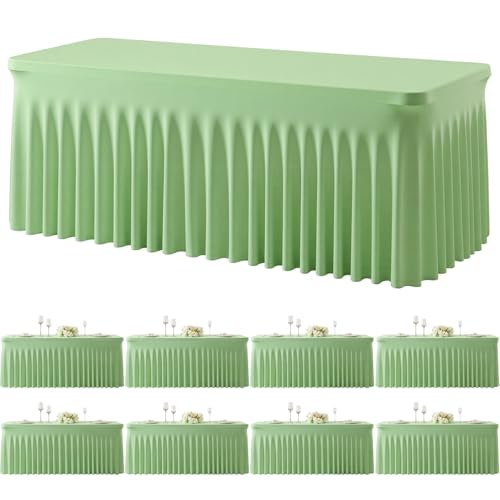 Besutolife 8 Pack Sage Green Spandex Tablecloth for 6ft Rectangle Tables Fitted Table Cloth Stretch Table Covers Skirt 6ft Rectangular Tablecloths for Banquet Parties Wedding Decorations