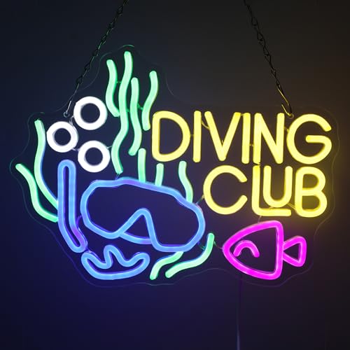 Image of Diving Club Neon Sign, Scuba Mask Neon Lights for Wall Decor,USB Powered LED Light Up Signs for Dive Shop,Ocean Room,Party Decorations,Gift for Birthday,Christmas
