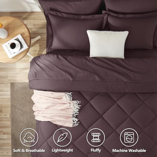 Image of CozyLux Oversized Queen Comforter Set Cocoa Powder - 7 Pieces Bed in a Bag Comforter Set with Sheets, Luxury Soft Bed Set, Bedding Set with Down Alternative Comforter, Sheets, Pillowcases & Shams