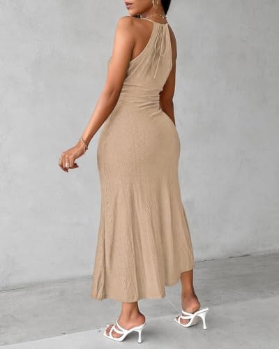 Image of CHICME Womens Summer Halter Ruched Bodycon Long Dresses