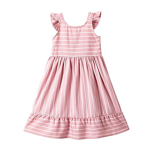 LittleSpring Girls Dresses Summer Casual Fashion Striped Spaghetti Strap Sun Dress for Kids