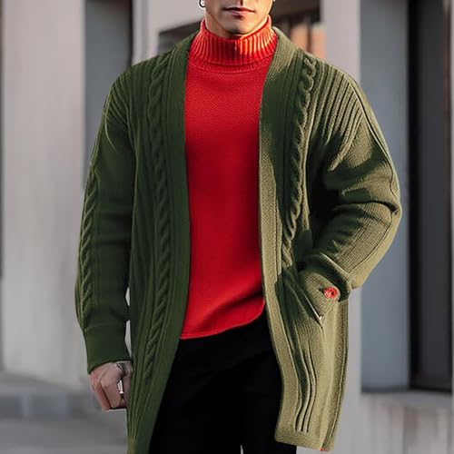 Men Long Cardigan Sweater Casual Open Front Cardigan Vintage Knit Sweaters Plus Size Cable Knit Sweater with Pockets2