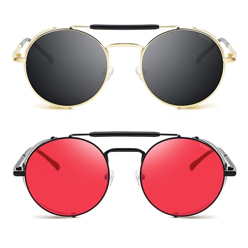 Image of RONSOU Steampunk Style Round Vintage Polarized Sunglasses Retro Eyewear UV400 Protection Matel Frame