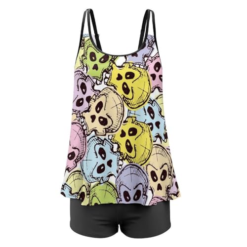 Maillot de bain tankini crânes multicolores anti-complexes