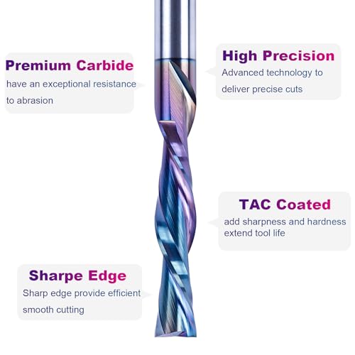 Image of SpeTool Down Cut Spiral Router Bits 1 /4 Shank with Coating, 1-1 /4 Inch Cutting Length 3 Inch OVL, CNC Bits for Wood Inlay Slot Mortise Cutting Carving Engraving