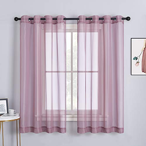 Image of NICETOWN Bedroom Sheer Curtains 63 inch Length for Princess Bedroom, Grommet Top Voile Textured Window Curtains Light and Airy Drapes for Children Room, 54'' W, 1 Pair, Purple,Adult
