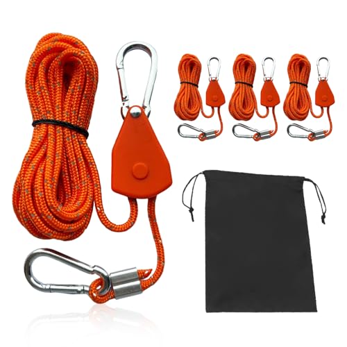 4 Stück Abspannseile mit Seilspanner, 4mm Verstellbarer Seil Ratsche, Reflektierend Abspannseile Seil mit Seilspanner, Reflektierende Abspannseile für Zelt Zeltplane Camping