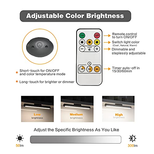 Battery Powered Lights, Hapfish Led Magnetic Battery Operated Strip Light, 5W 2000Mah Desk Lamp With Remote Control, 3 Color Modes, Steplessly Dimmable, Wireless Under Cabinet Light For Closet Kitchen #TOP3