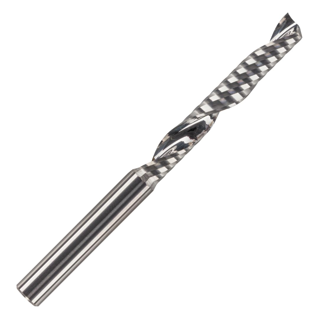 Rennie Tools 1/4" x 42mm Flute x 1/4" Shank Solid Carbide Single Flute Spiral Router Cutter Bit End Mill for ACM, Aluminium, PVC, Acrylic and Hard Woods. (6.35mm) 1/4" Router Bit