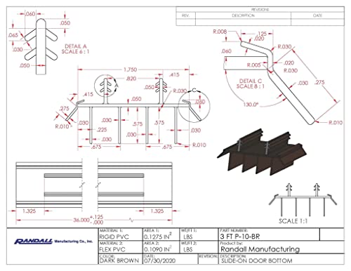Pvc Slide In Kerf Style Door Bottom With Fins, Brown 36 1/4" Long, 1 3/4" Wide #TOP2