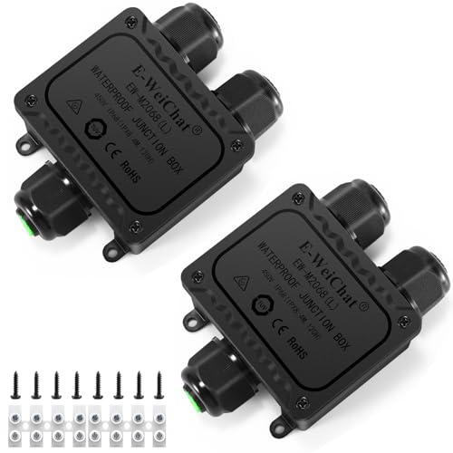S SUNSBELL 2 Pack Black IP68 Waterproof Outdoor Junction Box - 3 Way-Y M20, Wire Range 5-9mm, Landscape Lighting, Surface-Mount, Modern Style