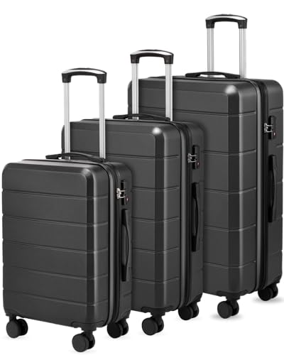 Luggage Sets 3 Piece, Expandable Hardside Suitcases with Wheels, Black