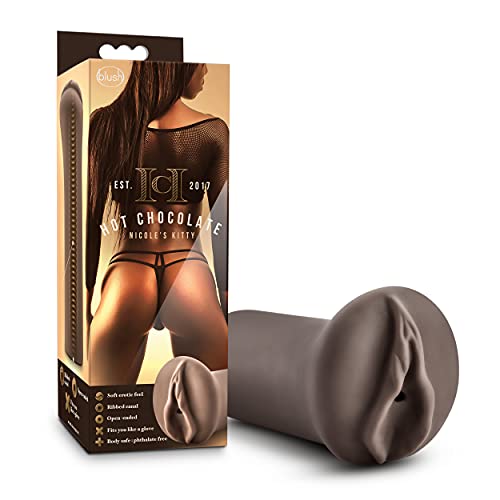 Blush Nicoles Kitty Pocket Pussy Stroker - 5 Realistic Vagina Masturbator for Men - Soft X5+ TPE Ribbed Tunnel Snug Fit Open-Ended Masturbation Sleeve - Sex Toy for Male Pleasure - Hot Chocolate