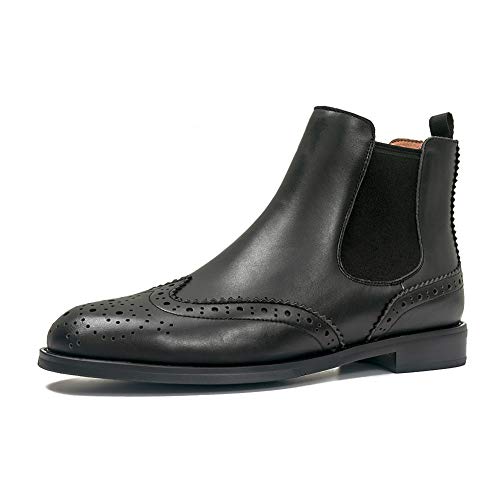 ONEENO Women's Brogue Leather Chelsea Boots