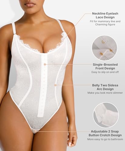 Image of SHAPELLX Lace Bodysuit for Women Tummy Control Shapewear Backless Body Suits One Piece Body Shaper Thongs