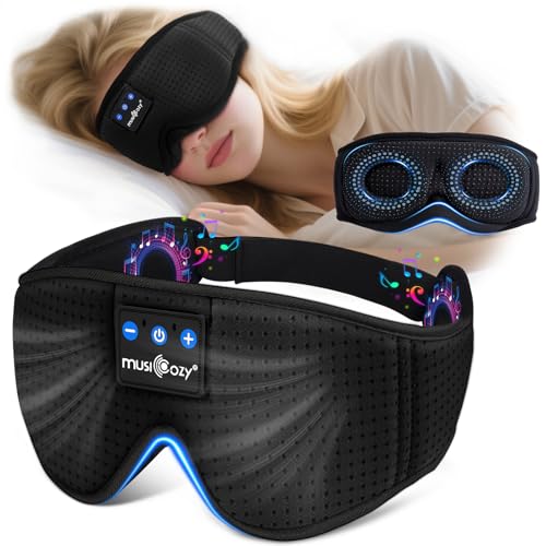 MUSICOZY Breathable Sleep Mask Headphones for Side Sleepers 100% Blackout