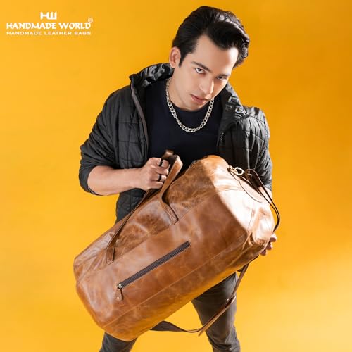 Handmade World Leather Duffle Gym Sports Bag For Men Women 'The GoalGear' Carry all Luggage Hold all Travel Overnighter Weekender Bag (With Strap)3