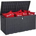 YITAHOME 134 Gallon Large Deck Box, Waterproof Resin Outdoor Storage Box with Lock, Doubles as 2-Person Bench Seating for Patio Furniture Cushions,Garden Tools & Pool Accessories, Dark Gray