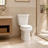 Compact 15.4 Inch Elongated Two Piece Toilet, Side Flush White Ceramic Bathroom Toilet with Soft Close Seat...