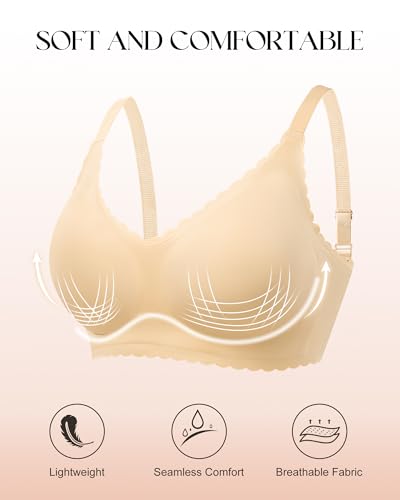 Wireless Seamless Bras for Women with Support - No Wire Push Up Womens Bra - No Underwire Padded Comfort Bralettes Breast Lift for Back Fat - Coverage Comfortable Bralette Wirefree 3 Pack(3P2,M)