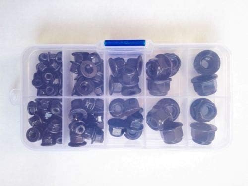 Generic 100PCS M3 M4 M5 M6 M8 Stainless Steel Flange Locking Nut Assortment Set Black